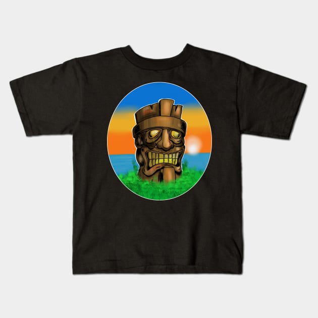 Tiki Sunset Kids T-Shirt by silentrob668